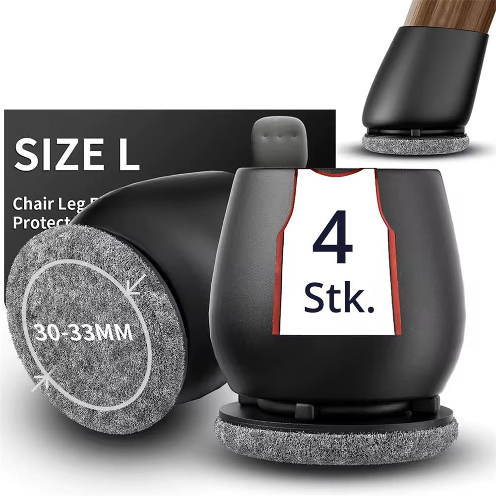 Profi Stuhlbein Silikon Filz Stulpen, 4er-Set, L, schwarz-grau