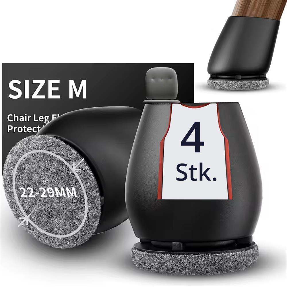 Profi Stuhlbein Silikon Filz Stulpen, 4er-Set, M, schwarz-grau