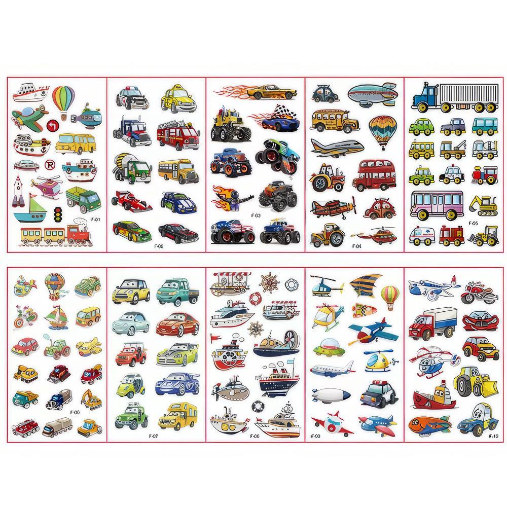 Tattoos Set für Jungs, Dschungel Tiere, Fahrzeuge & Piraten