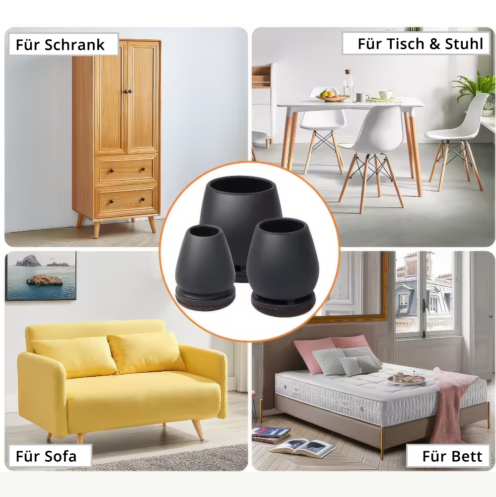 Profi Stuhlbein Silikon Filz Stulpen Quadrat, 4er-Set, Gr. L, schwarz