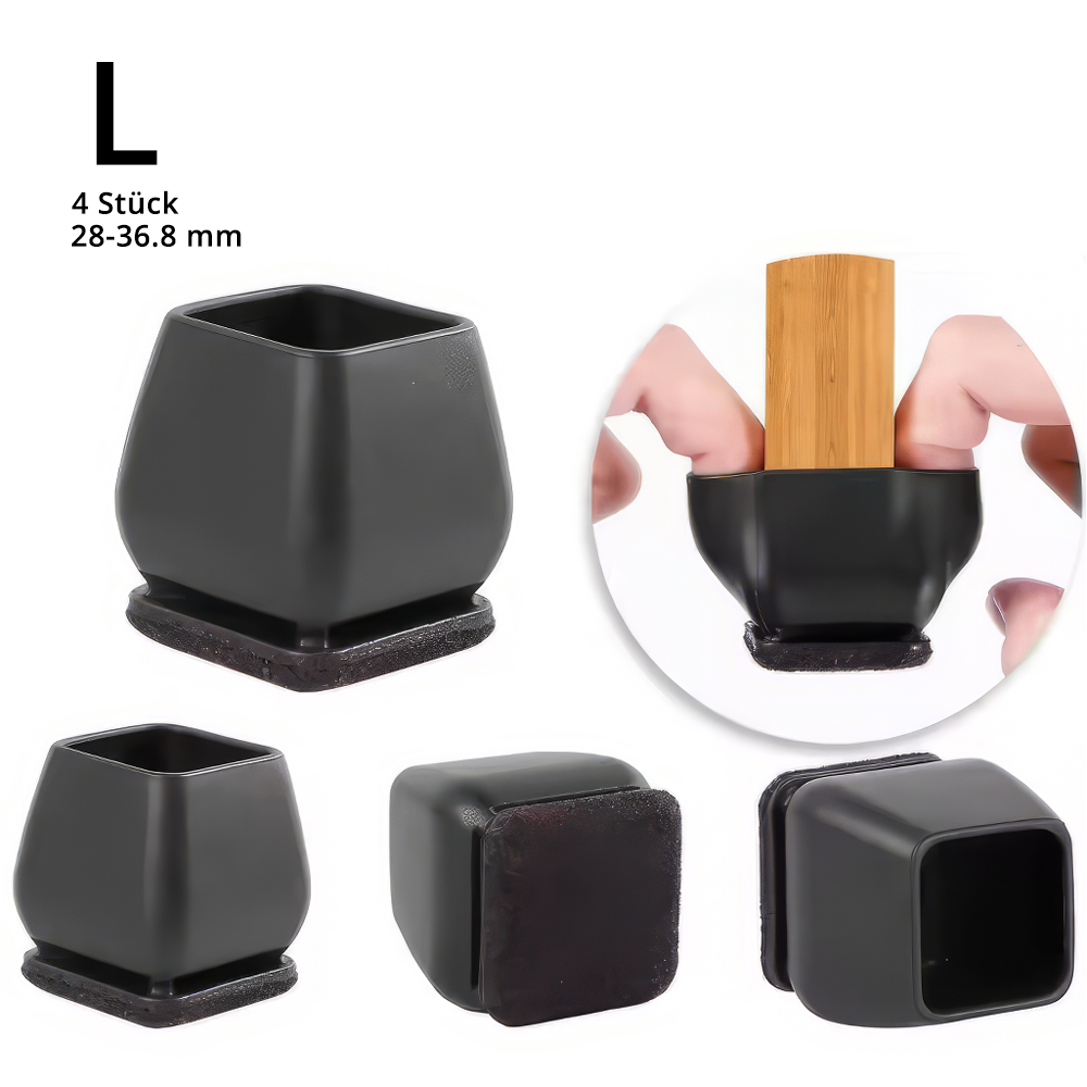 Profi Stuhlbein Silikon Filz Stulpen Quadrat, 4er-Set, Gr. L, schwarz