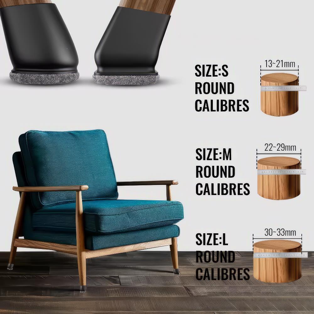 Profi Stuhlbein Silikon Filz Stulpen Rund, 4er-Set, Gr. S, schwarz