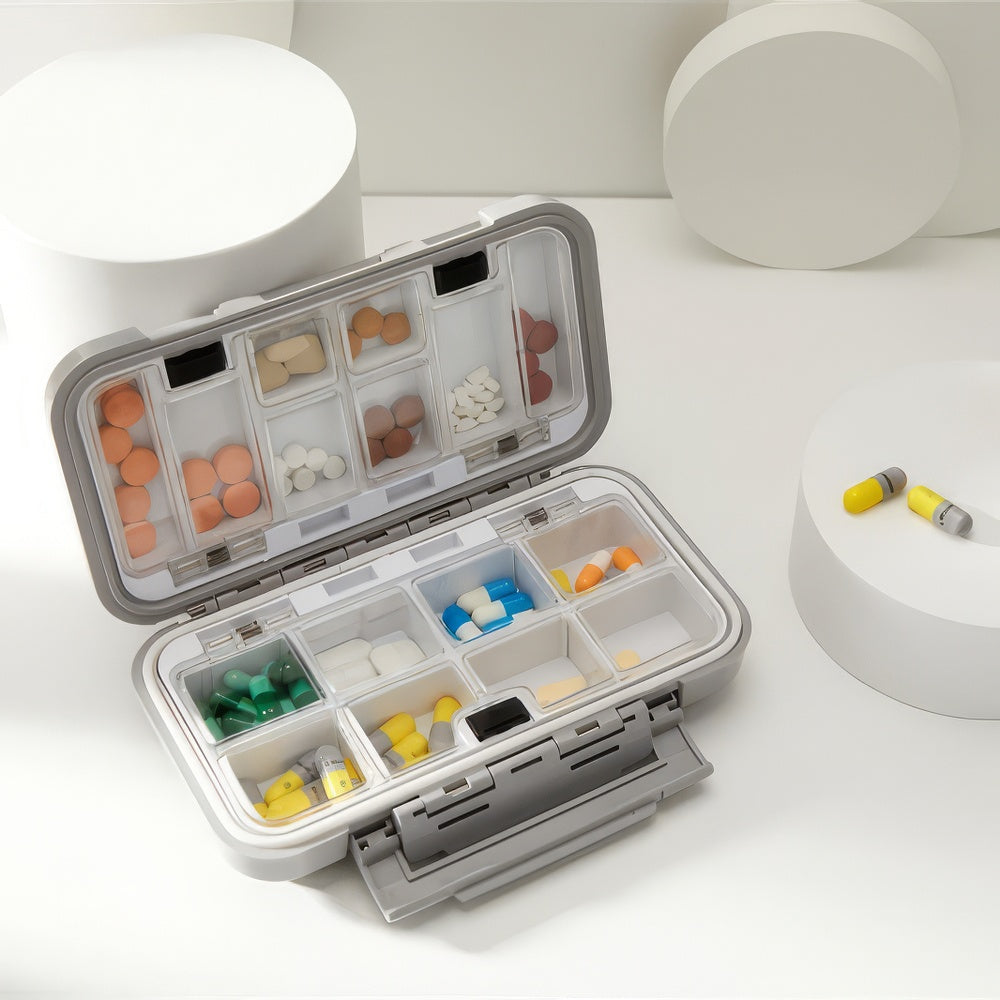 MD-Box - 16x Medikamentenbox, Grau-Schwarz