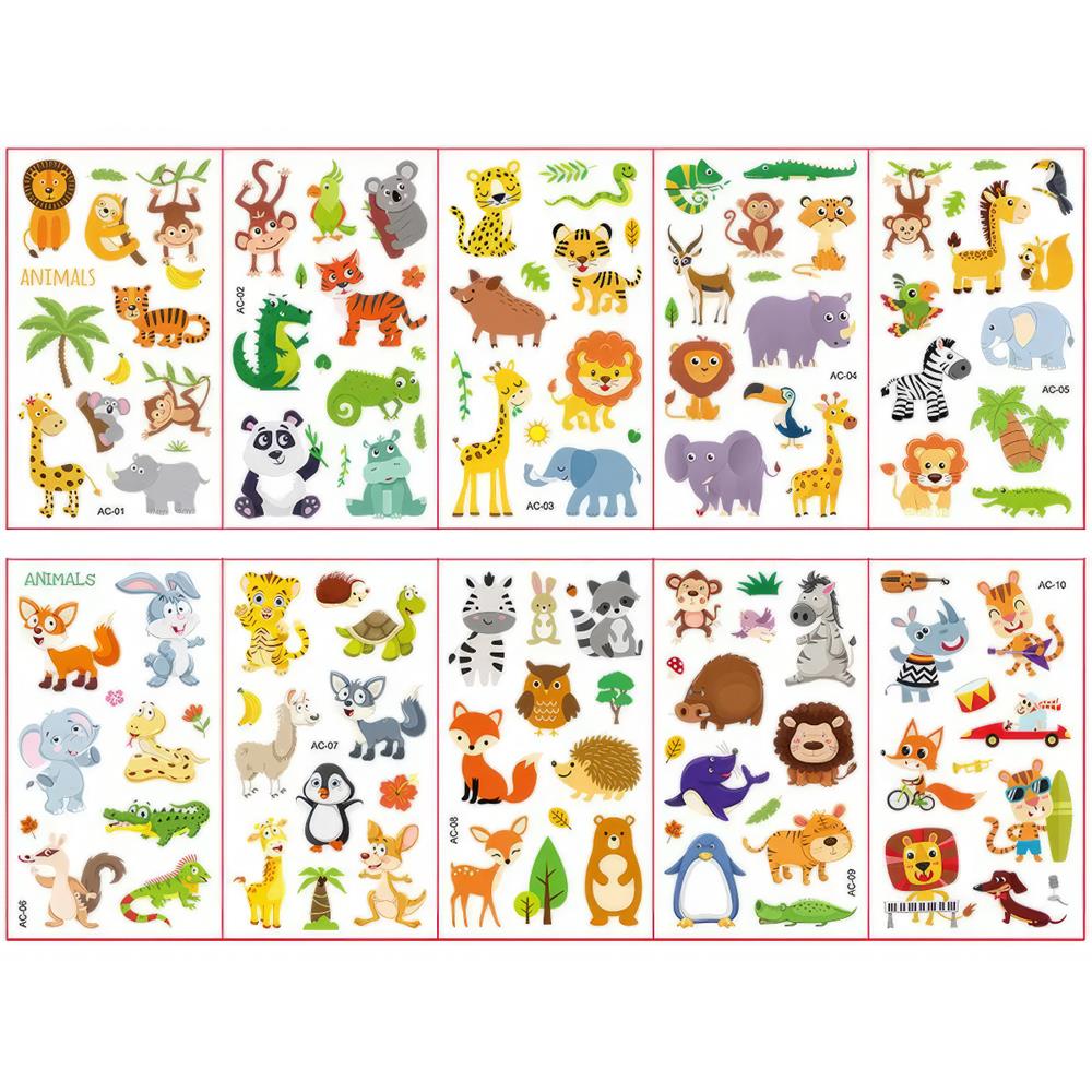 Tattoos Set für Jungs, Dschungel Tiere, Fahrzeuge & Piraten